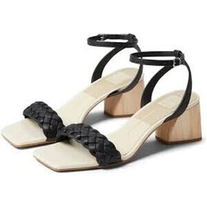 Dolce Vita Black Braided Sandal -Ankle Strap Wooden Geometric Heel Women's 7..5